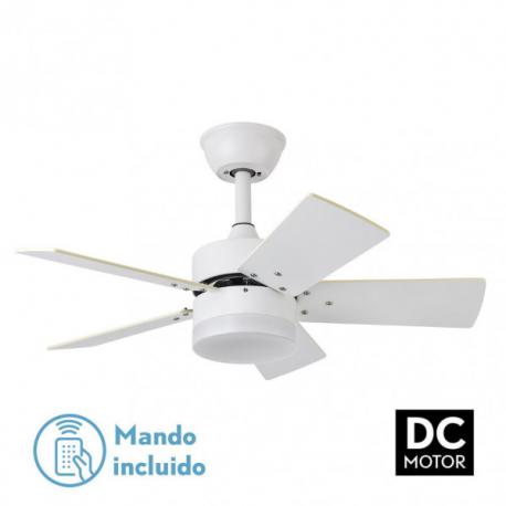 Ventilador Dc Marta 36w Blanco 5 Aspas Rev.  Blanco/haya  41x76d 3240lm C/ Remoto , Memoria Y Temporizador 3000k,4000k,6000k - I