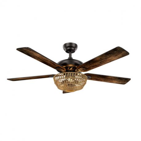 Ventilador Dc Cesta Negro 3xe27 5 Aspas Nogal/roble 6 Velocidades 55/67x132x132cm C/remoto Y Temporizador