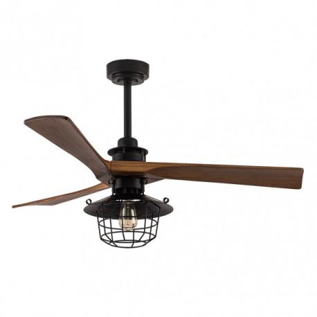 Ventilador Dc Vulturno Negro 1xe27 3 Aspas Roble  6 Velocidades C/remoto Y Temporizador 53/65,5x132x132 Cm