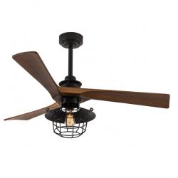 Ventilador Dc Vulturno Negro 1xe27 3 Aspas Roble  6 Velocidades C/remoto Y Temporizador 53/65,5x132x132 Cm