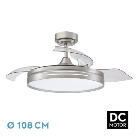 Ventilador Dc 72w Micenas Niquel 3asp.transp.108d 6velocidades 7200lm 3colores Remoto,memoria Y Temporizador 24