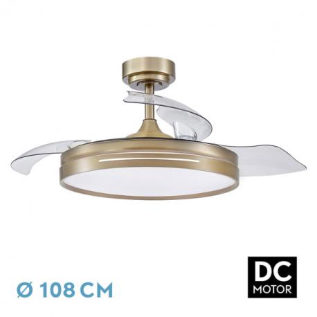 Ventilador Dc 72w Micenas Cuero 3asp.transp.108d  6vel 7200lm 3colores Remoto,memoria Y Temporizador 24