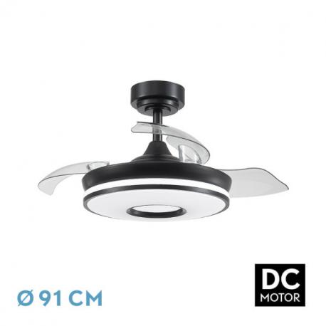 Ventilador Dc Dani 48w 4800lm Negro 3aspas 6velocidades 91d  3000-4000-6000k Remoto+memoria+temporizador 24