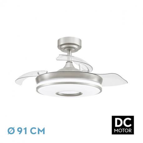 Ventilador Dc Dani 48w 4800lm Niquel 3aspas 6velocidades 91d 3000-4000-6000k Remoto+memoria+temporizador 24