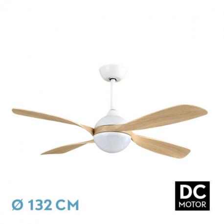 Ventilador Dc Livorno 30w 3250lm Blanco/haya 132d 4aspas 3000k,4500k,6000k, Remoto+ Temporizador+ Memoria