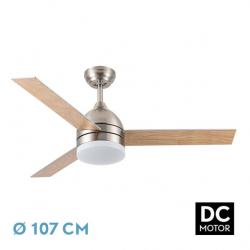 Ventilador Dc Legio 26w Niquel 3aspas Plata/haya 107d 2950lm 3000-4000-6000k Remoto+memoria+temporizador