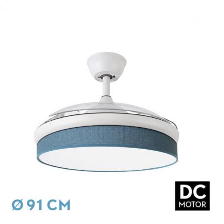 Ventilador Dc Moda 72w Blanco/azul 91d 3aspas 7200lm 3000-4000-6000k Remoto+ Memoria+ Temporizador