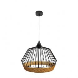 Colgante Hugo 1xe27 Negro/natural Regx36x36cm C/metal Y Rattan