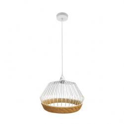 Colgante Hugo 1xe27 Blanco/natural Regx25x25cm C/metal Y Rattan