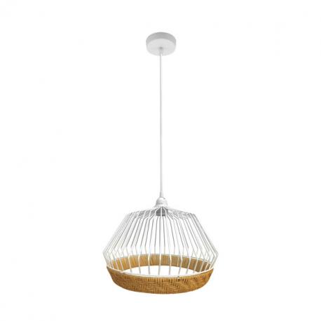 Colgante Hugo 1xe27 Blanco/natural Regx25x25cm C/metal Y Rattan