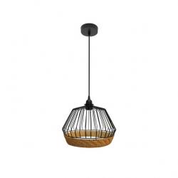 Colgante Hugo 1xe27 Negro/natural Regx25x25cm C/metal Y Rattan