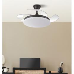 Ventilador Dc Tridente Mini 59w Negro 4aspas Desp.91d 6980lm Reg.intensidad Remoto+temporizador+memoria 3000-4000-6000k