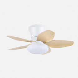 Ventilador Dc Haran 15w 1800lm Blanco/haya 5aspas 62d 3000k-4200k-6500k Regulable Intensidad+Remoto+temporizador+memoria