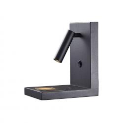 Zanzibar * Aplique Led Negro 3W Con Cargador Movil Por Induccion
