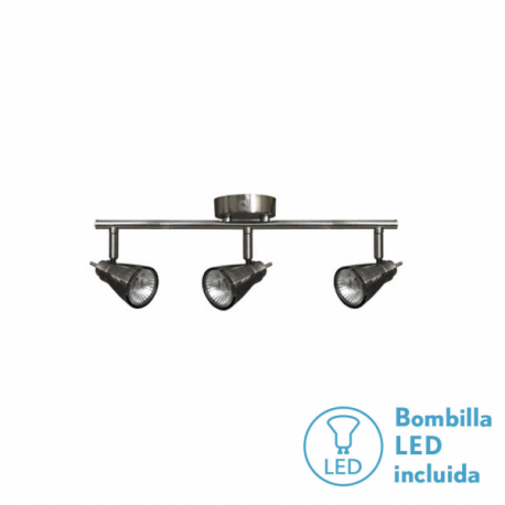 Regleta Foco Tabernas Niquel 3xgu10 Bomb. LED incl 15x50 - Imagen 1