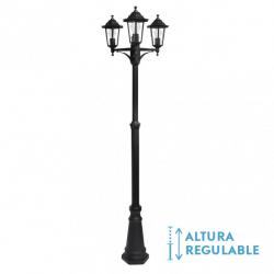 Farola Exterior Aluminio Auriga 3xe27 Negro Ip44 220x62x62 Cm  Regulable En Altura - Imagen 1