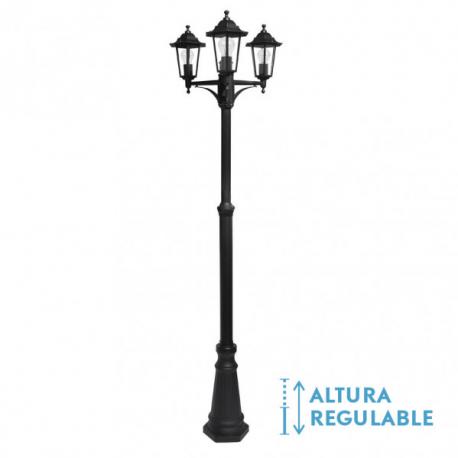 Farola Exterior Aluminio Auriga 3xe27 Negro Ip44 220x62x62 Cm  Regulable En Altura - Imagen 1
